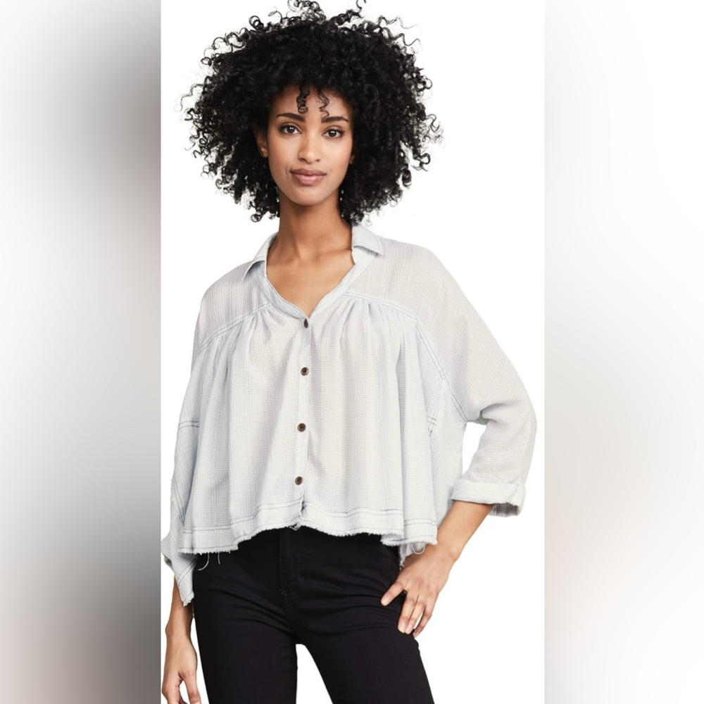 Free People We The Free Button Front Striped Oversized Top | Size M
